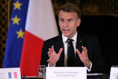 France's President Emmanuel Macron speaks during a ministerial meeting on the implementation of the Middle East peace plan at the Quai d'Orsay, in Paris, France October 9, 2025. Thomas Samson/Pool via REUTERS ORG XMIT: MEX